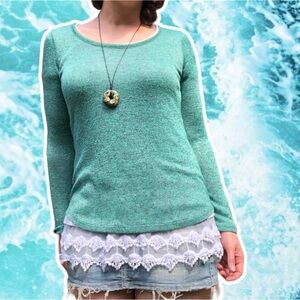 Xhilaration Marled Jade Green Lightweight Sweater Tunic, Size M